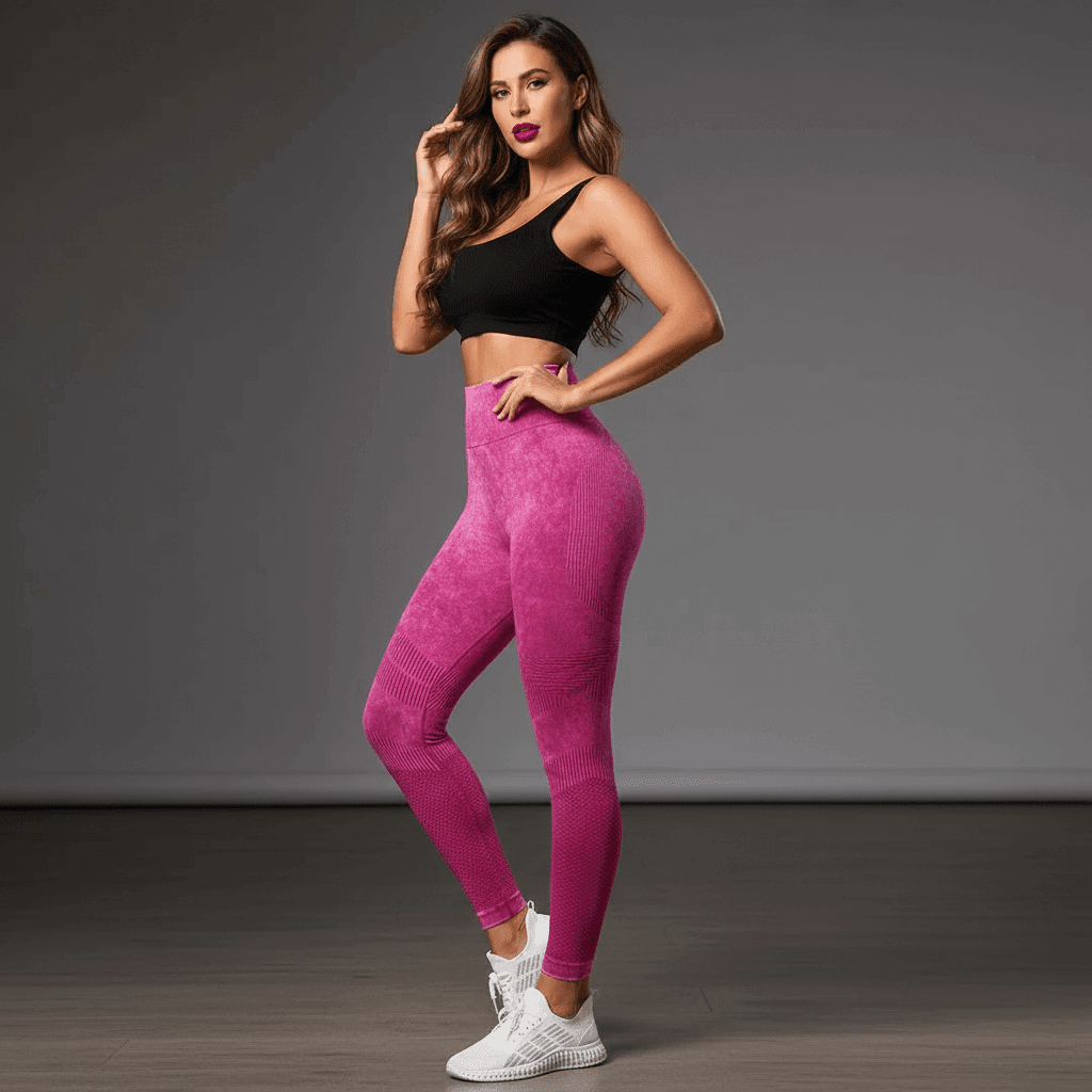 Legging strong rose fuchsia texture côtelée pose élégante premium