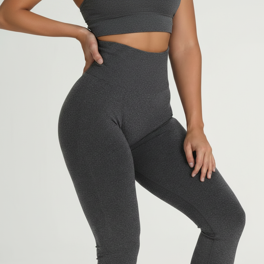 Zoom ceinture haute, legging strong Positiflow dark gray chiné, maintien taille haute