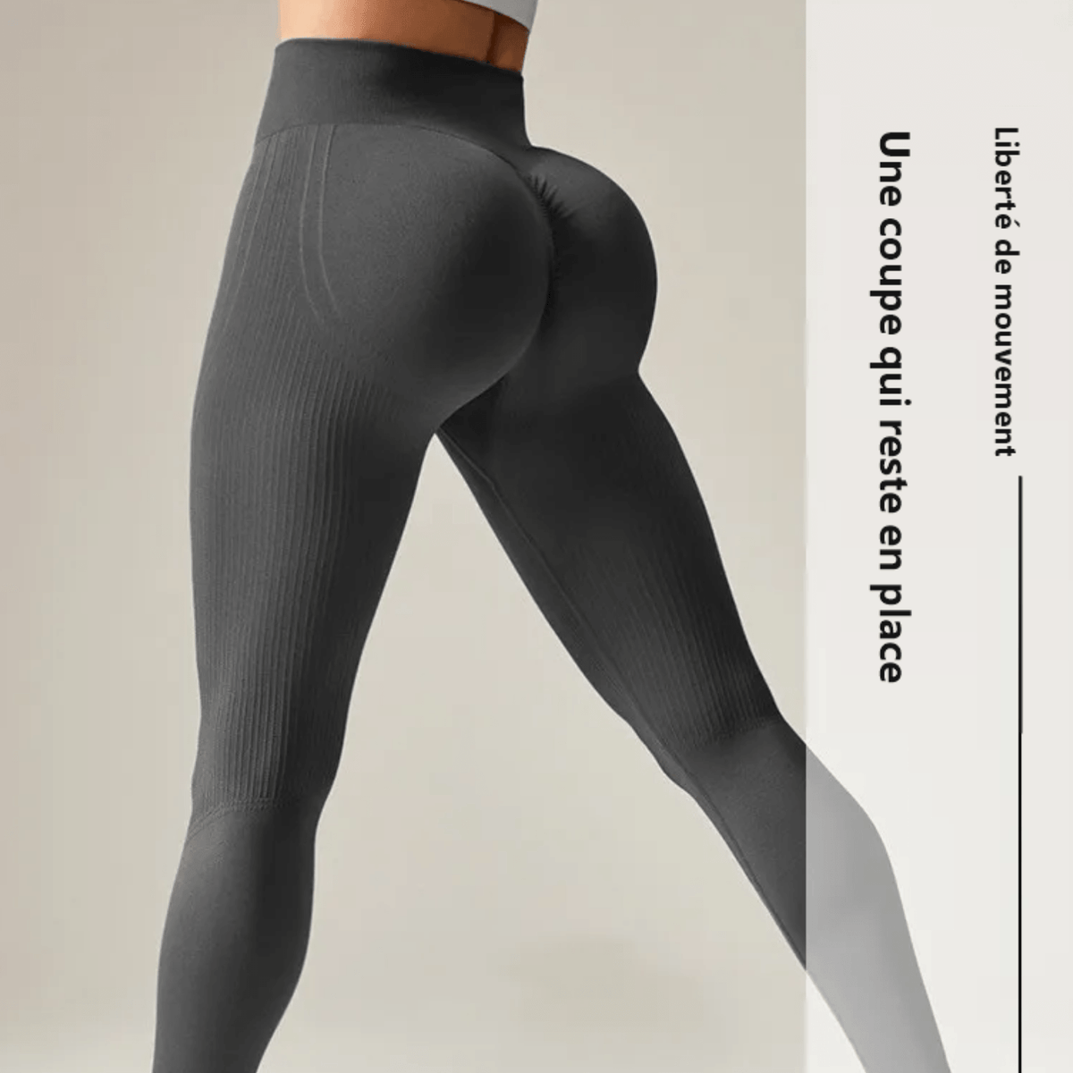 Gros plan dos du legging taille haute sans couture, effet prêche, liberté de mouvement