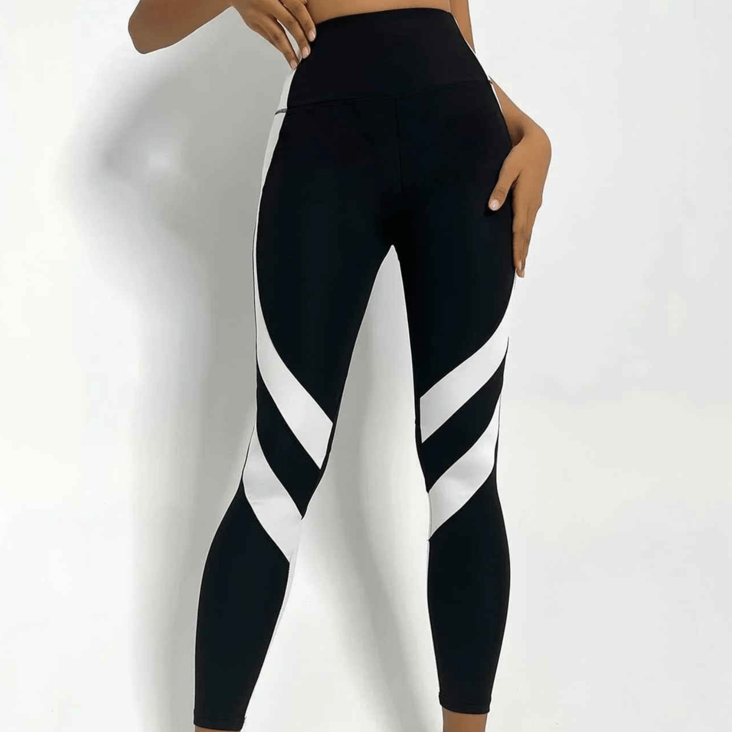 leggings bicolore moderne noir blanc femme taille haute fitness
