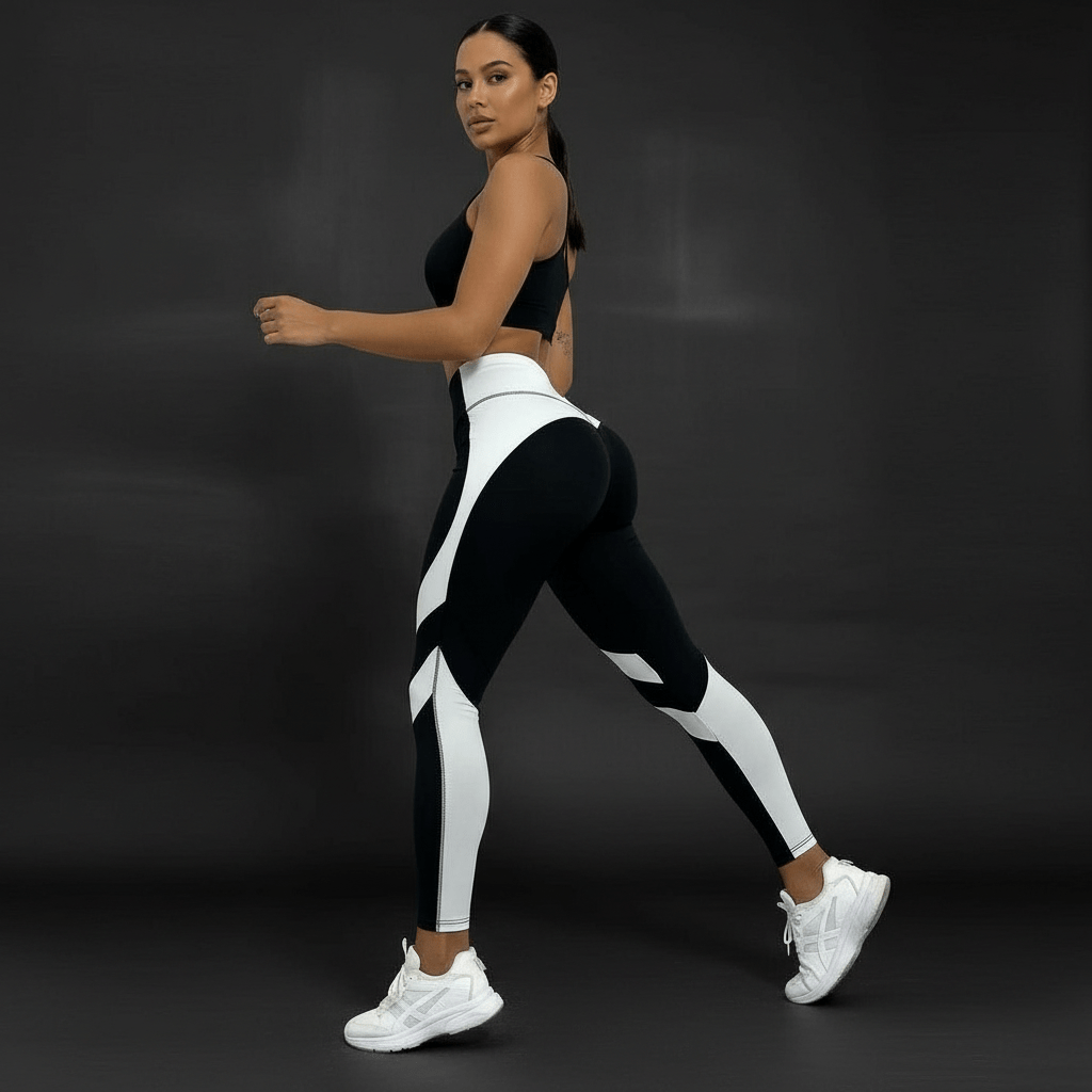 leggings bicolore moderne noir blanc femme taille haute fitness