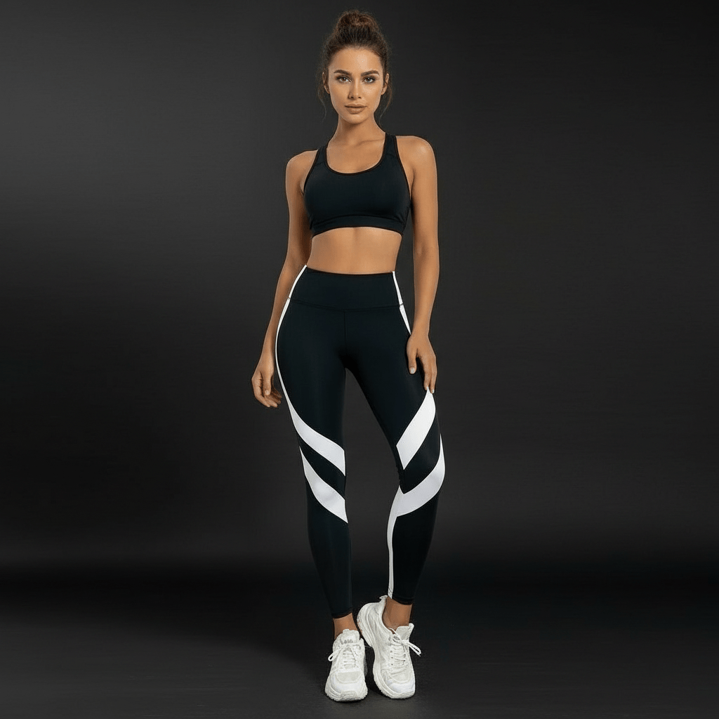 leggings bicolore noir blanc femme taille haute sport fitness