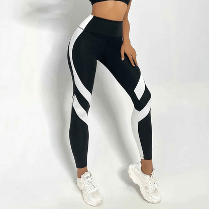 leggings bicolore noir blanc femme taille haute sport fitness