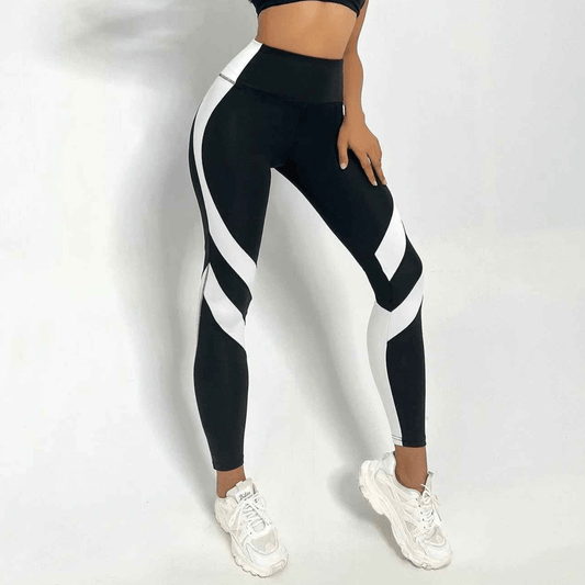 leggings bicolore noir blanc femme taille haute sport fitness