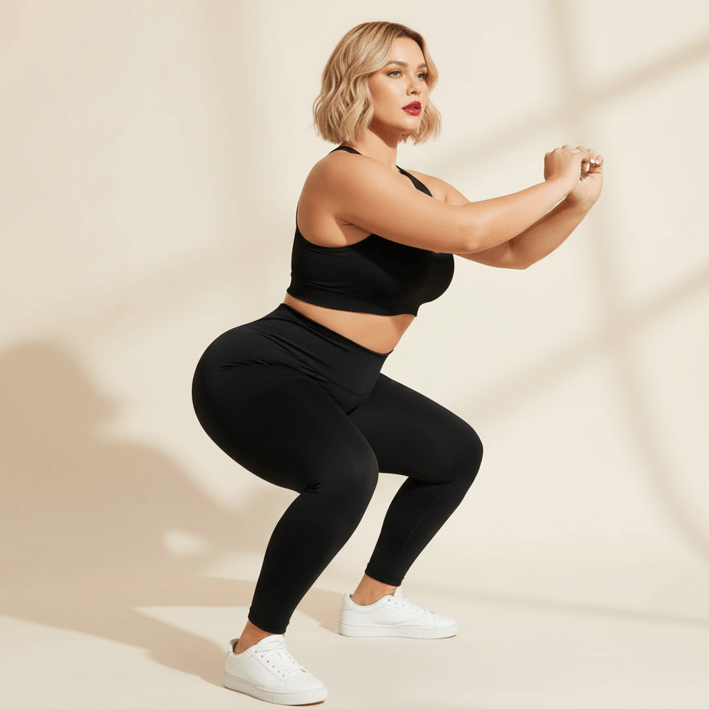 Leggings femme grande taille noir taille haute squat test opacité et maintien fond studio crème