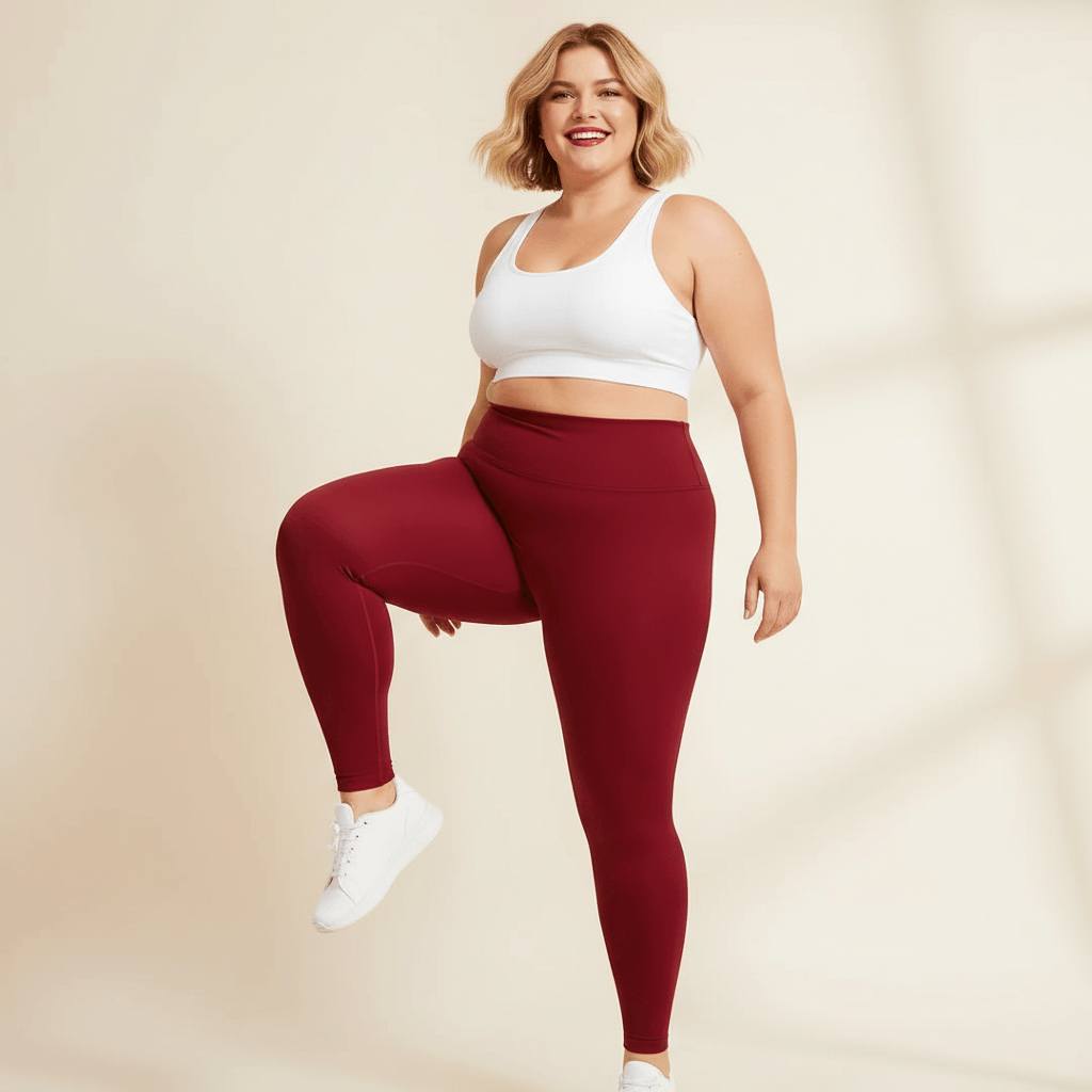 Leggings grande taille bordeaux uni taille haute seamless marche dynamique énergie sourire ceinture droite studio crème
