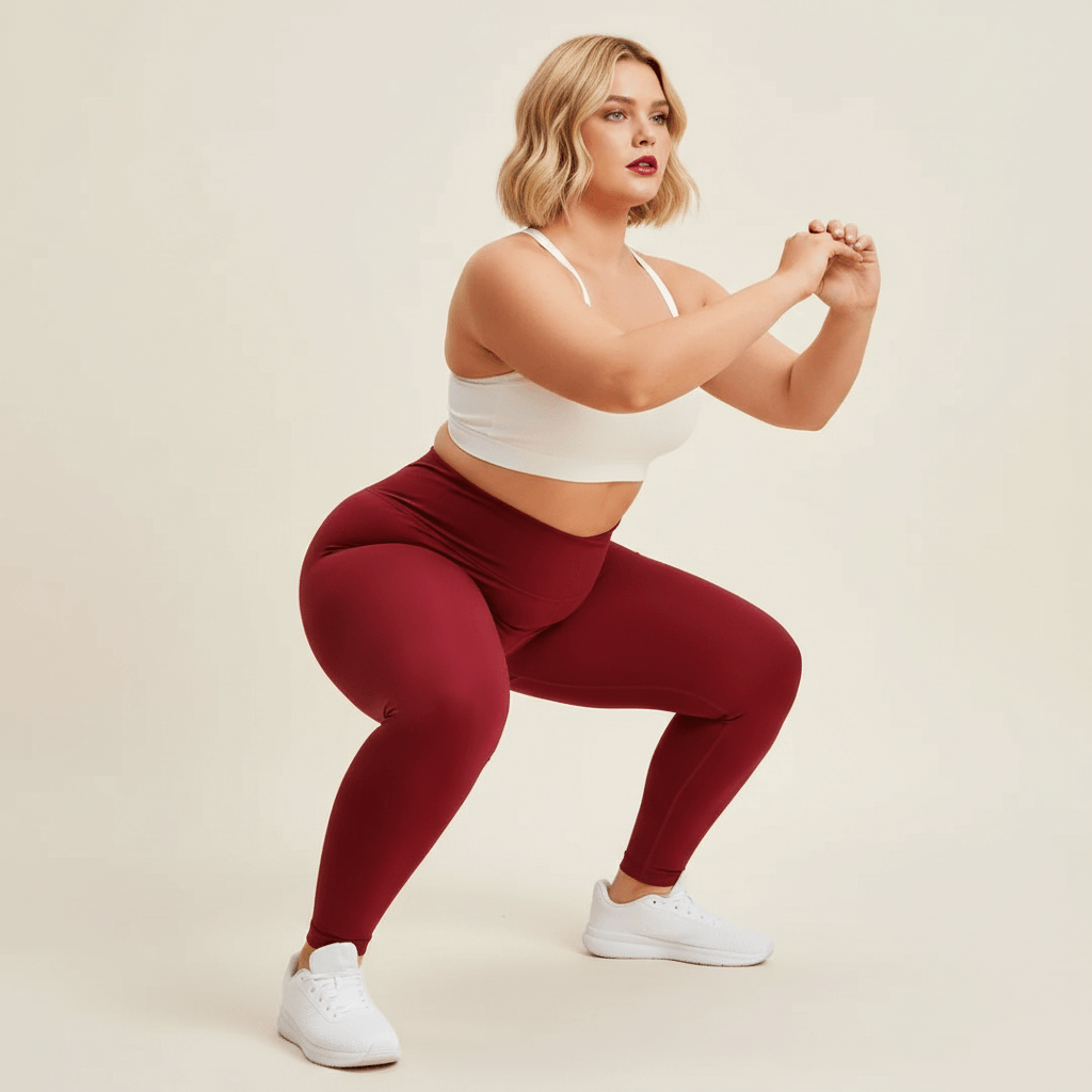 Leggings grande taille bordeaux uni taille haute seamless squat trois quarts squat-proof opacité studio crème
