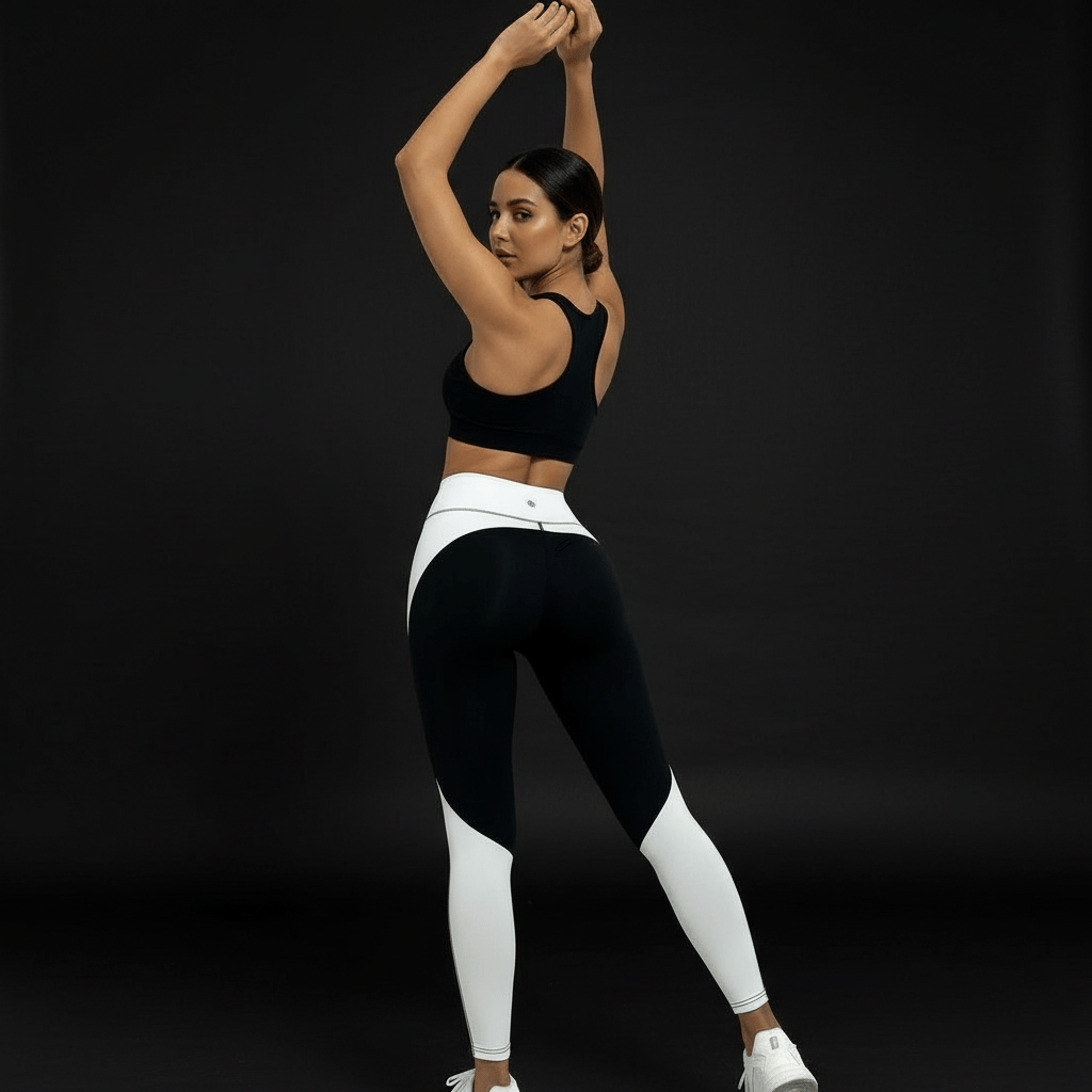 leggings noir blanc contrasté femme taille haute sport élégant