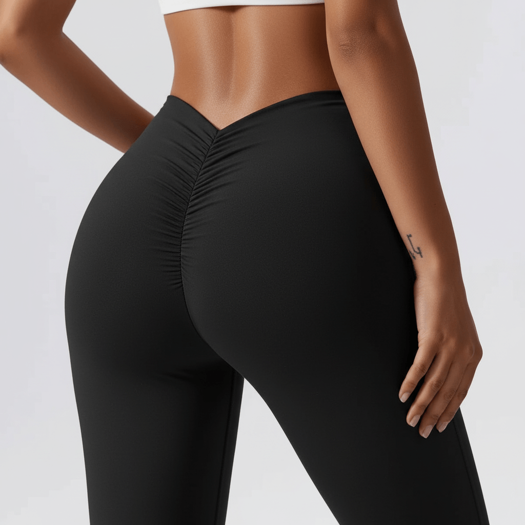 Leggings noir zoom scrunch, détail couture froncée, technologie gainante