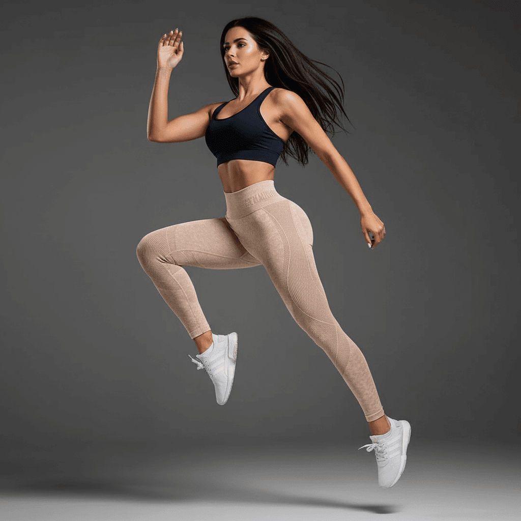 Leggings sport push-up beige HIIT, performance, compression anti-cellulite