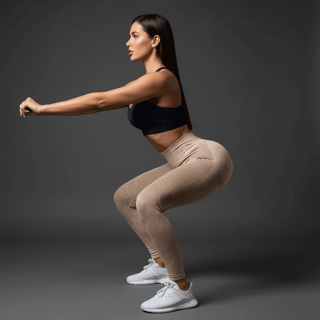 Leggings sport push-up beige squat profil, compression, anti-cellulite