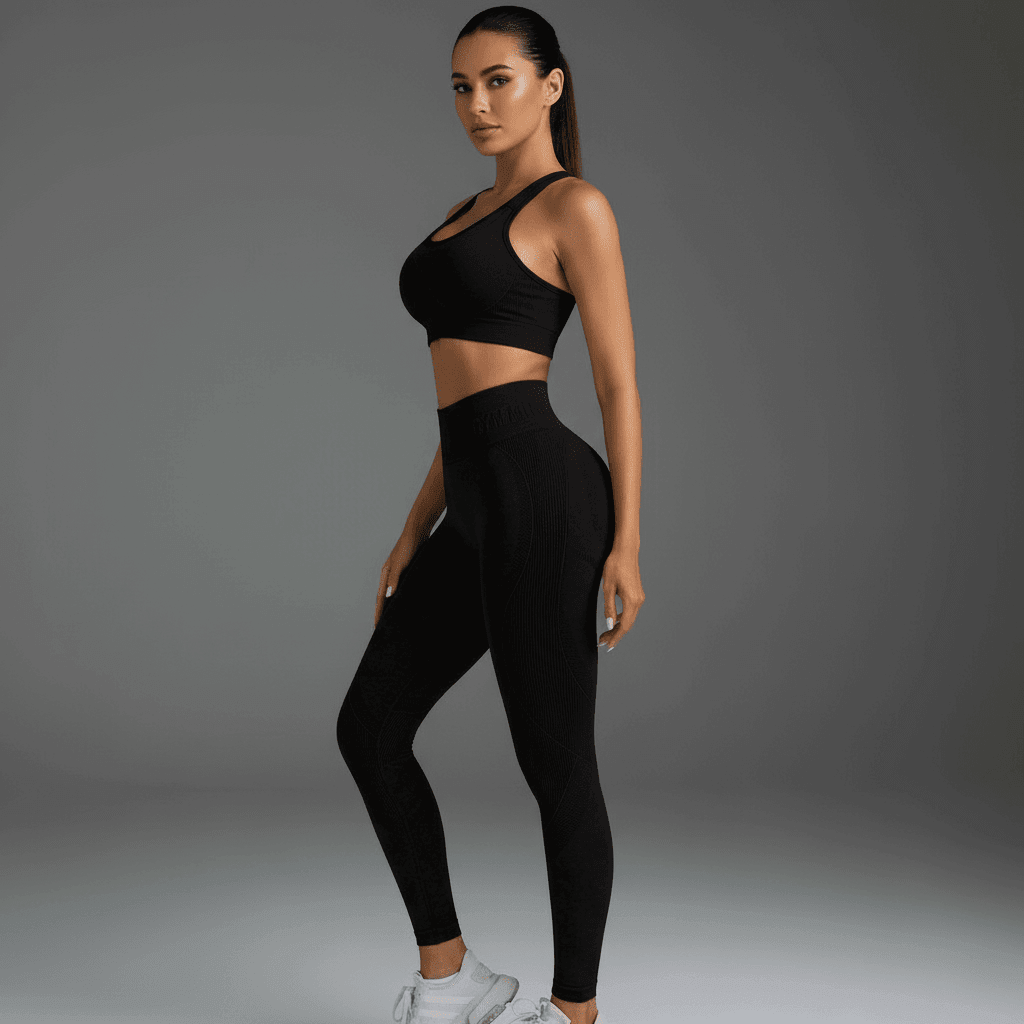  Leggings sport push-up noir vue de profil, effet push-up, taille haute, silhouette sculptée