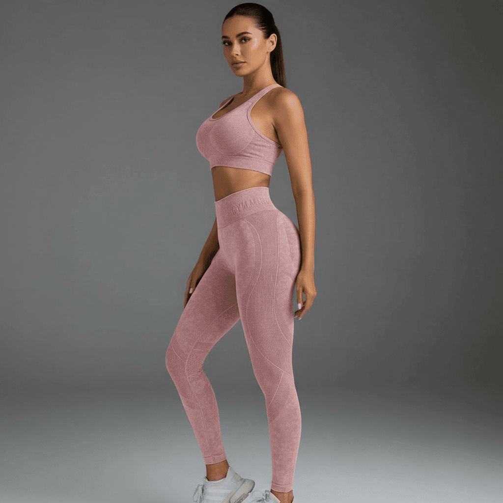 Leggings sport push-up rose vue profil, taille haute, empiècements texturés