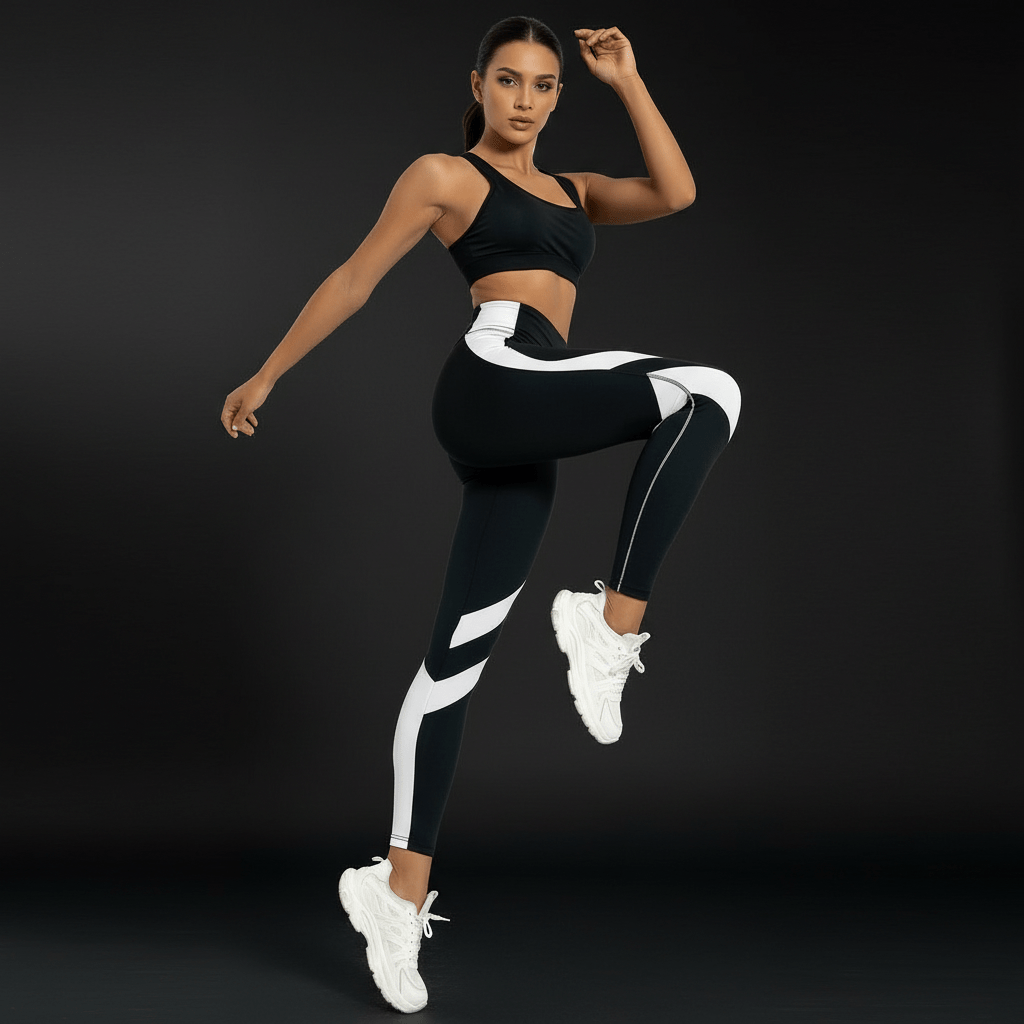 leggings graphique noir blanc femme taille haute sport design