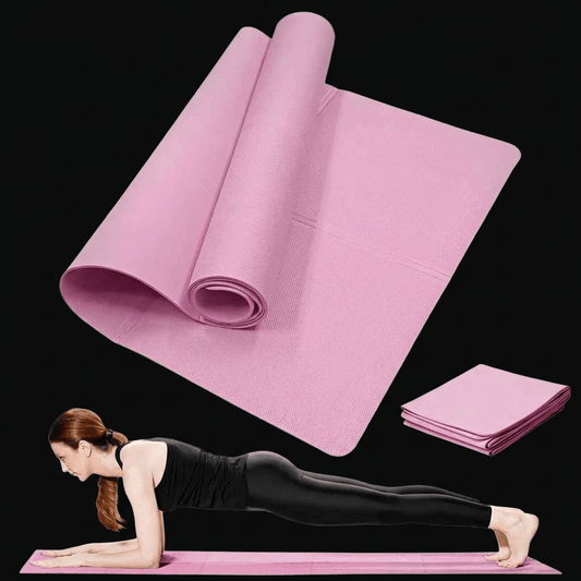 Tapis de yoga MOOD premium EVA antidérapant rose 173cm sur fond noir