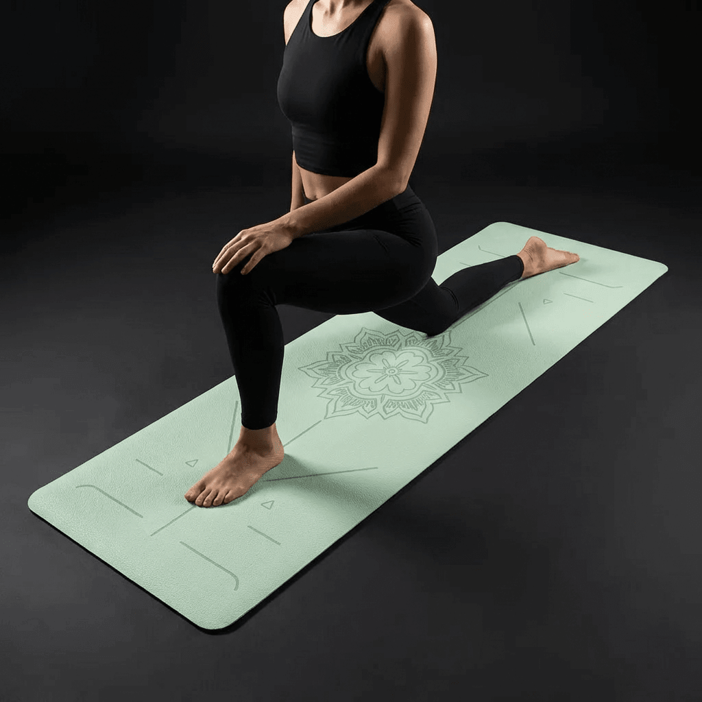 Femme en fente basse sur tapis de yoga épais OmFlow 6 mm, confort et stabilité