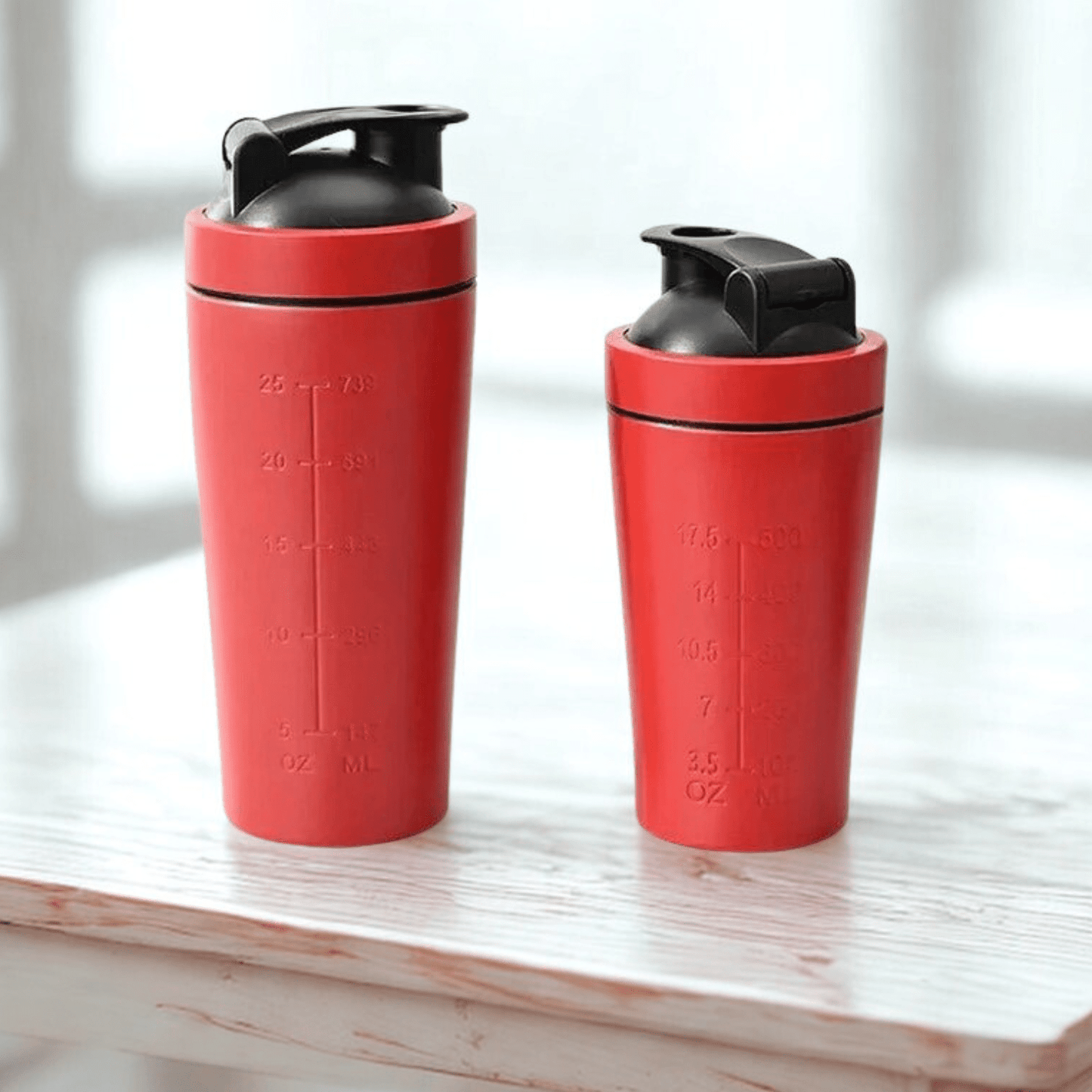 shaker inoxydable rouge 500ml 750ml comparaison tailles formats