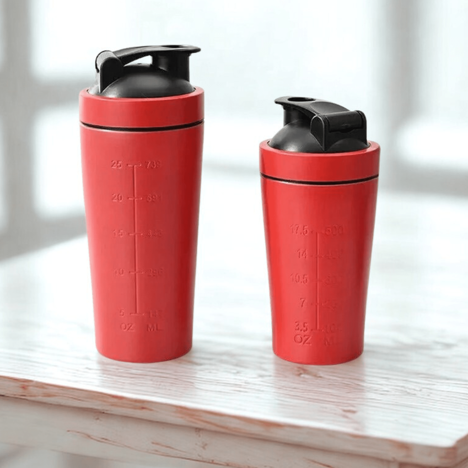 shaker inoxydable rouge 500ml 750ml comparaison tailles formats