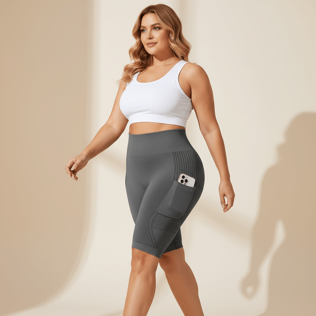 Short Anti-Cellulite 3D avec Poches graphite, pose marche dynamique, maintien sculptant et poche latérale