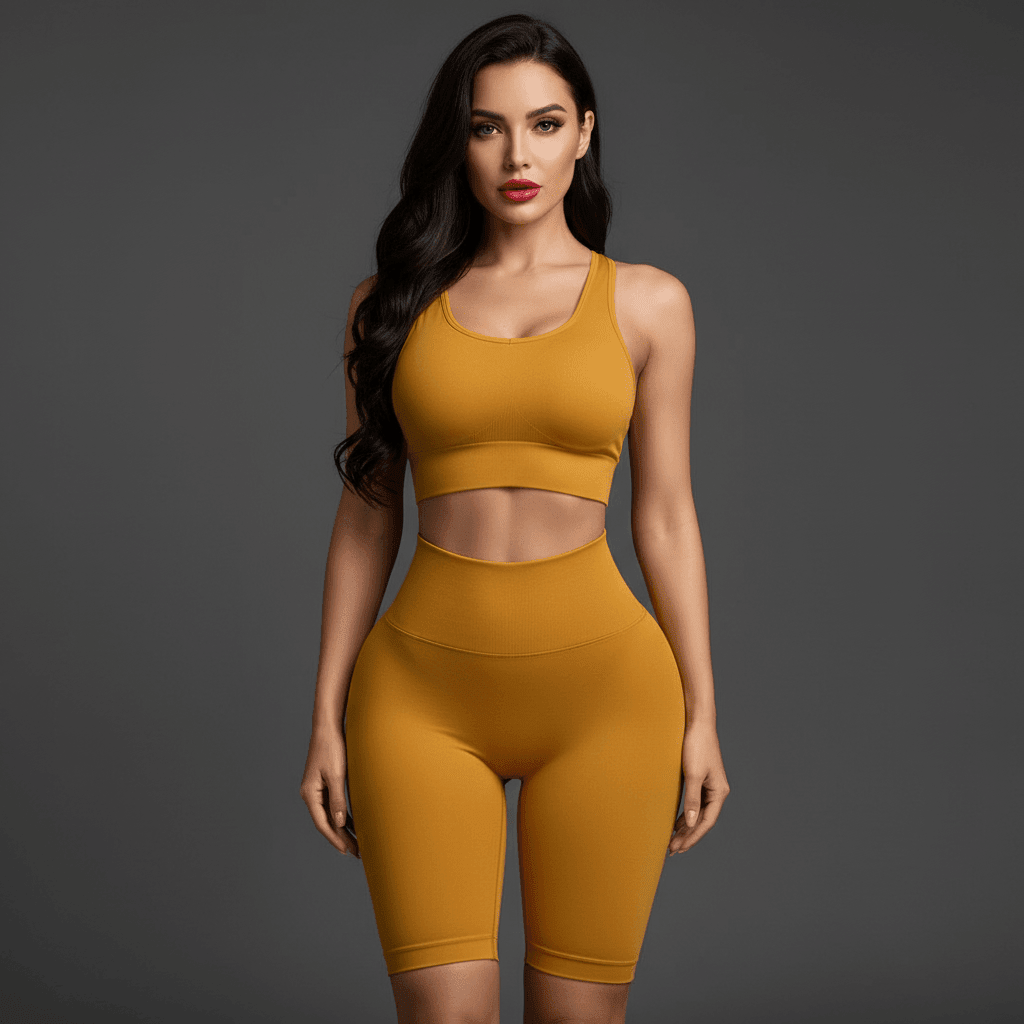 Short de sport pour femme jaune vue de face élégante avec taille haute