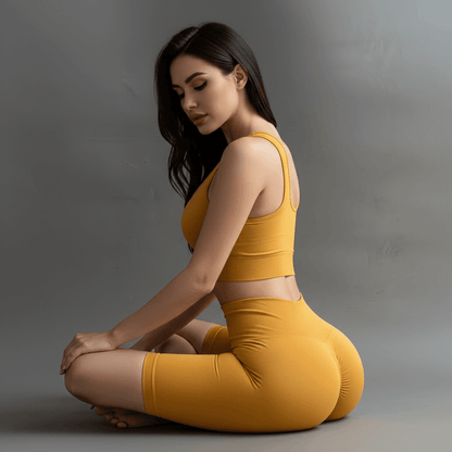 Short de sport pour femme jaune taille haute | Séchage rapide | Positiflow