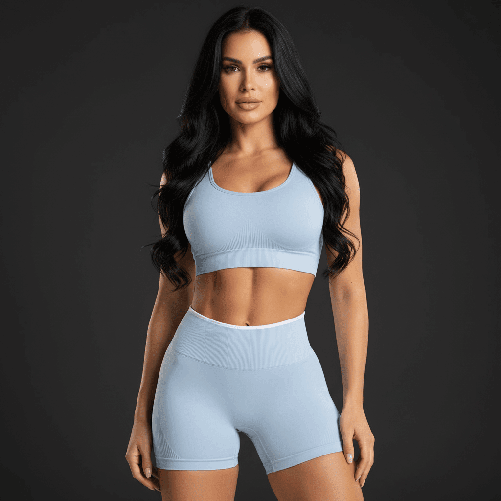 Short femme sport taille haute bleu ciel, ceinture haute, détail waistband