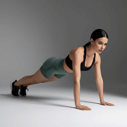 Short gainant femme vert foncé planche, compression, texture