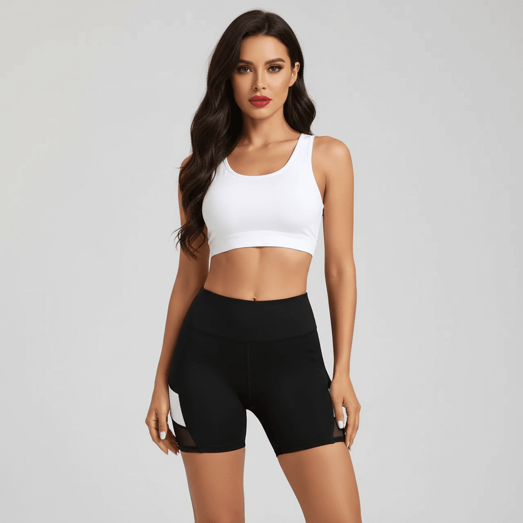 Short sport avec poche femme noir taille haute panneau blanc vue de face
