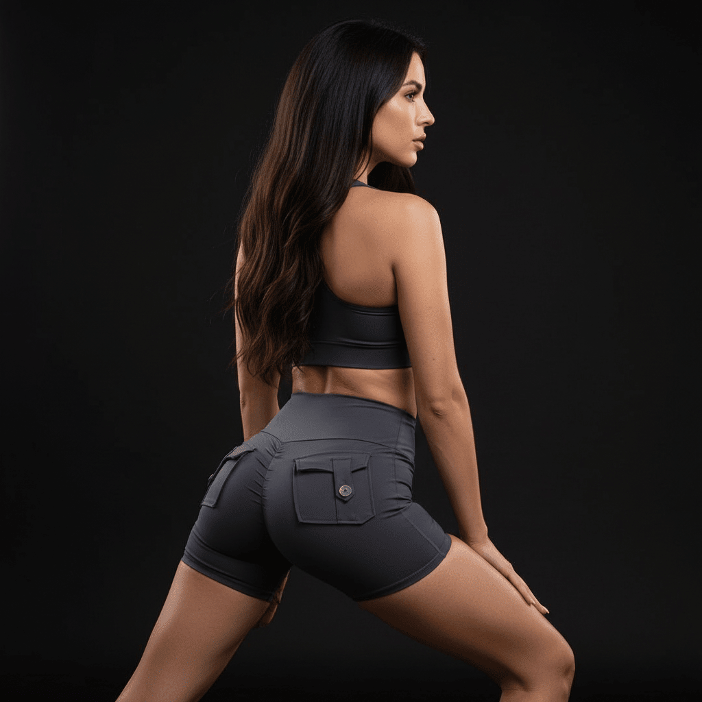 Short Sport Femme gris foncé, pose yoga