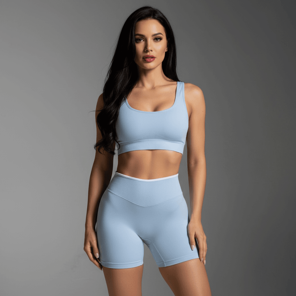 Sport short femme noir vue de face, taille haute, coupe gainante, ceinture blanche