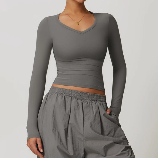 t shirt manche longue femme-col V - Positiflow