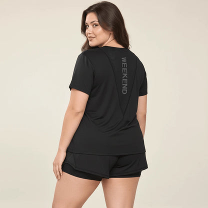 Dos du t-shirt running noir : empiècement mesh perforé en V et inscription verticale Weekend