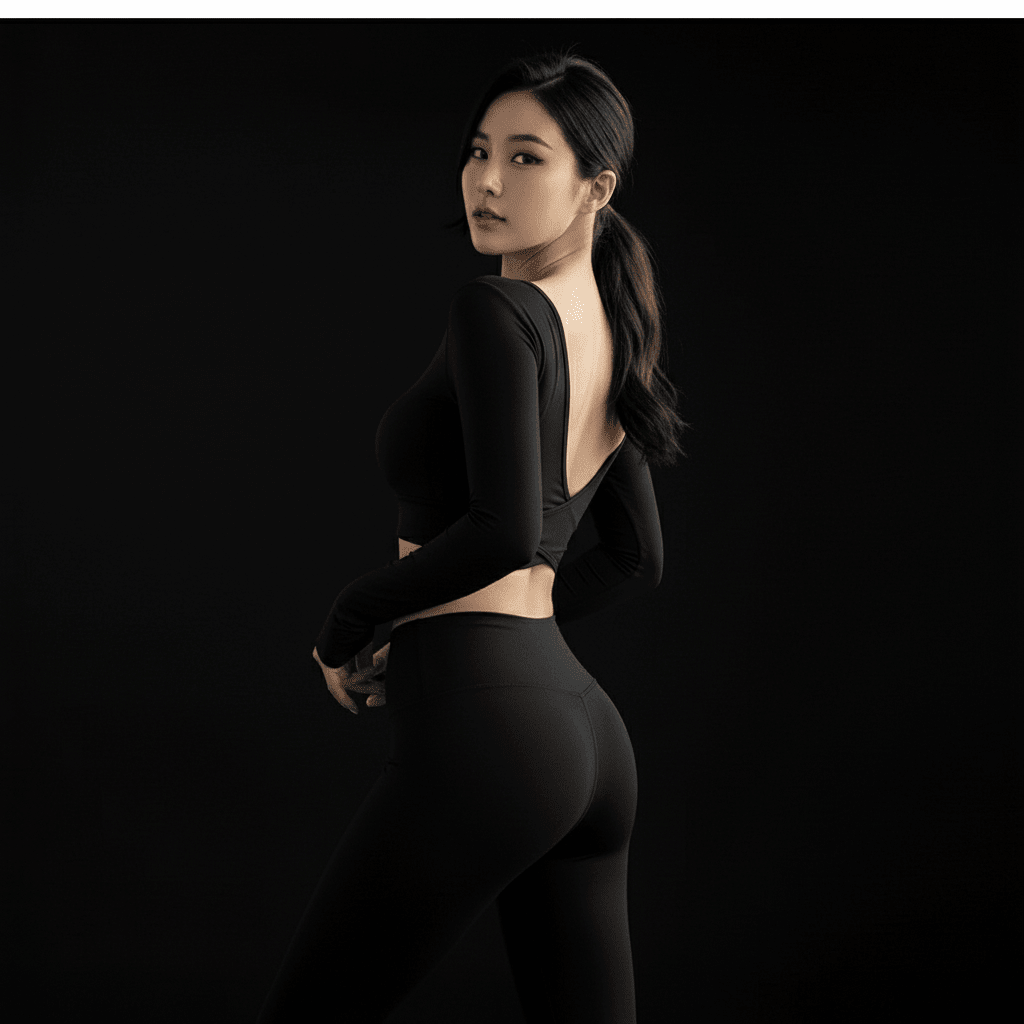 Tee Shirt Manche Longue Femme avec dos ouvert en V porté avec legging assorti