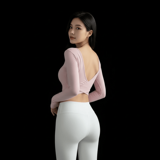 Tee Shirt Manche Longue Femme avec dos ouvert en V vue dos élégante