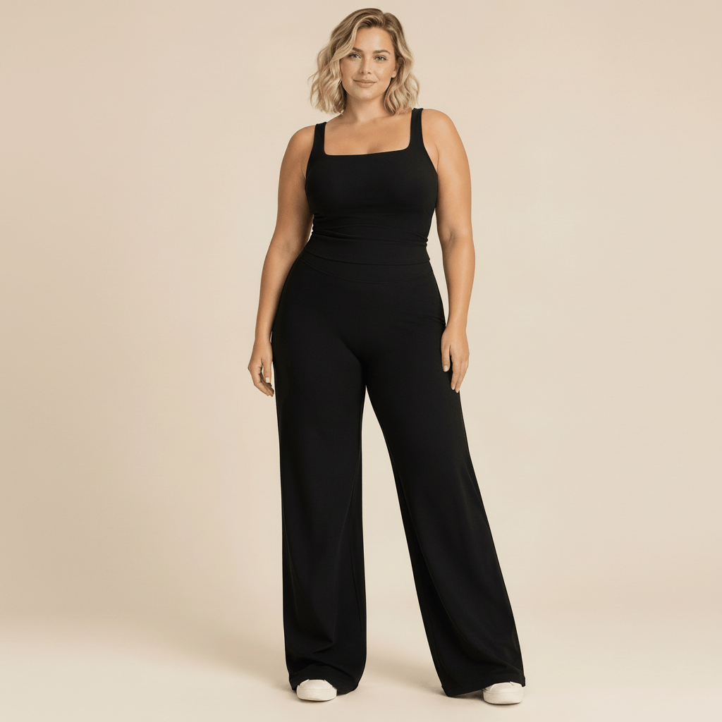 Tenue de yoga femme grande taille noire du XL au 3XL, vue de face