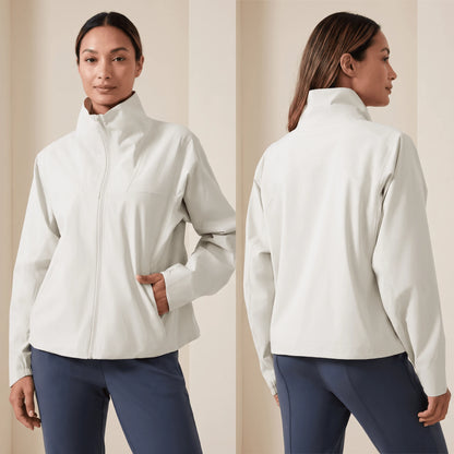 Veste running femme blanc creme vue de face et de dos - Positiflow