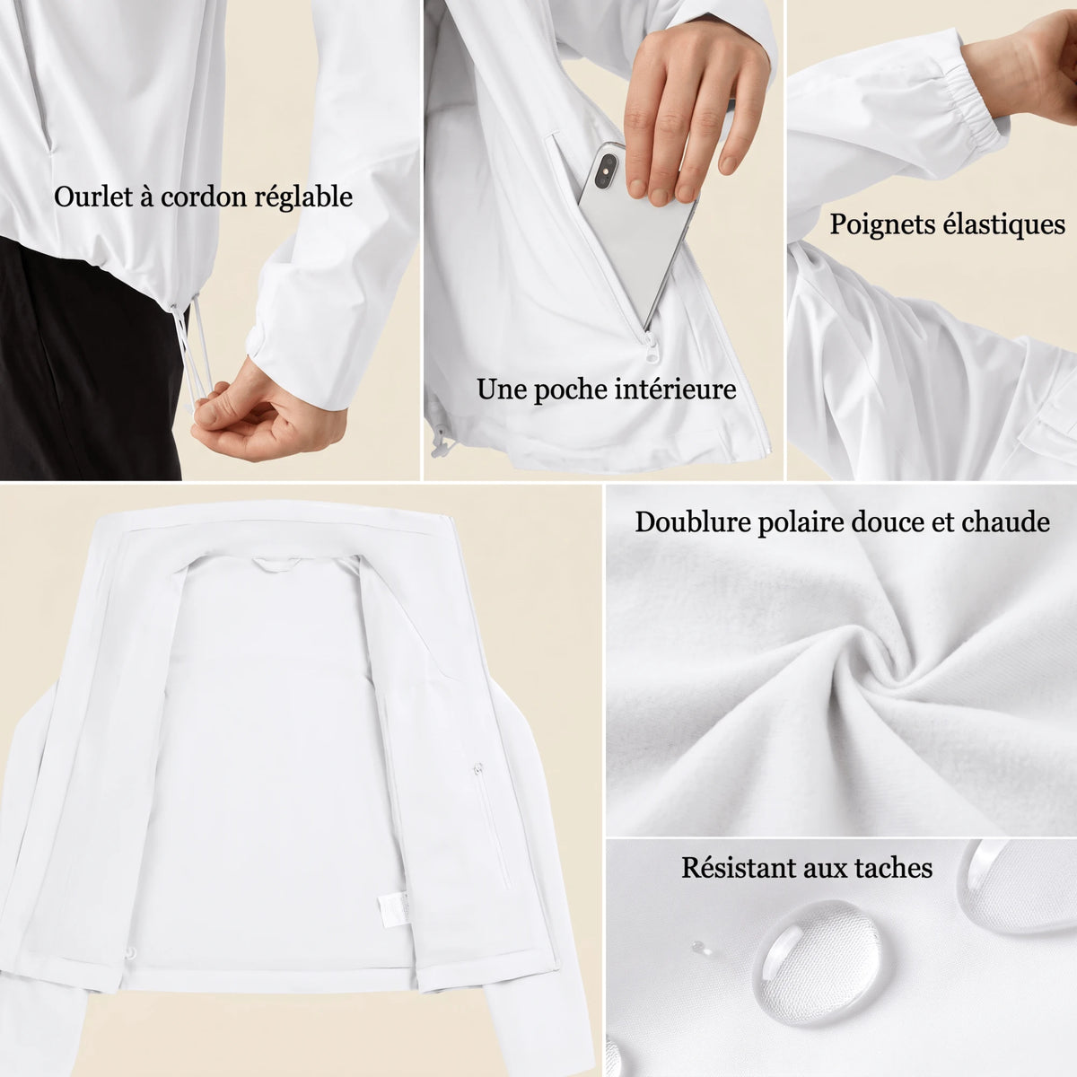 Ourlet a cordon reglable, poche interieure, poignets elastiques et doublure polaire de la veste sport femme - Positiflow