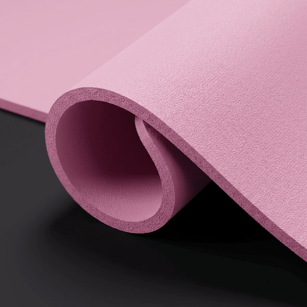 Tapis de yoga rose montrant l'épaisseur et sa matière de qualité 
